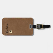 Einfache braune Ledergoldmonogramm Gepäckanhänger (Vorderseite horizontal)