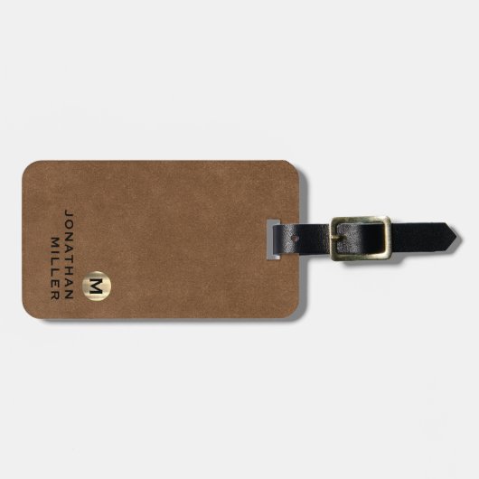 Einfache braune Ledergoldmonogramm Gepäckanhänger (Vorderseite horizontal)