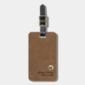 Einfache braune Ledergoldmonogramm Gepäckanhänger (Vorderseite vertikal)