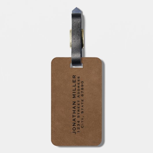 Einfache braune Ledergoldmonogramm Gepäckanhänger (Rückseite vertikal)