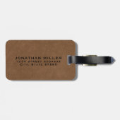 Einfache braune Ledergoldmonogramm Gepäckanhänger (Rückseite horizontal)