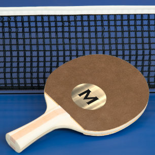Einfache braune Ledergoldmonogramm Tischtennis Schläger