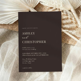 Einfache braune moderne elegante Hochzeit Einladung
