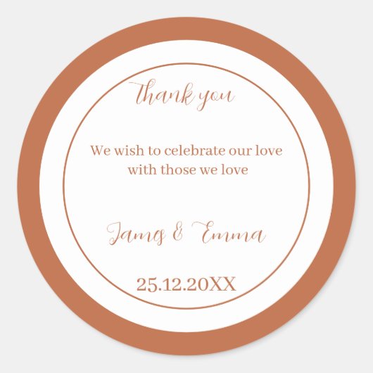 Einfache braune Personalisierte Hochzeit Runder Aufkleber (Vorderseite)