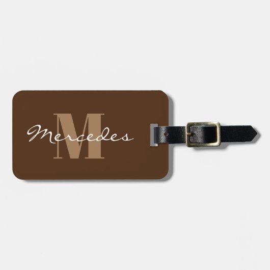 Einfache braune Personalisierte Kalligraphie Name Gepäckanhänger (Vorderseite horizontal)