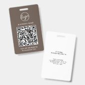 Einfache braune QR-Code Mitarbeiter-ID Ausweis (Vorder- & Rückseite)
