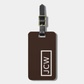 Einfache braune, weiße Rahmen fett Monogramm Gepäckanhänger (Vorderseite vertikal)