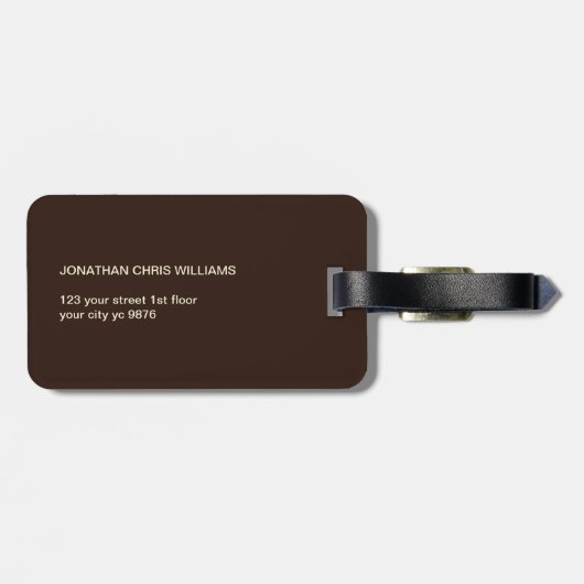 Einfache braune, weiße Rahmen fett Monogramm Gepäckanhänger (Rückseite horizontal)