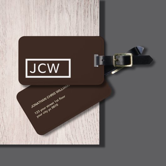 Einfache braune, weiße Rahmen fett Monogramm Gepäckanhänger