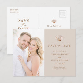 Einfache Bräunung Muschel Strand Save-the-Date-Kar Postkarte