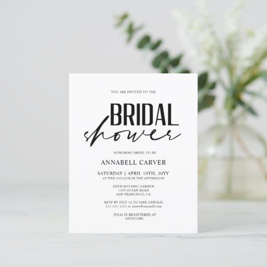 Einfache Brautdusche Einladung (Stehend Vorderseite)