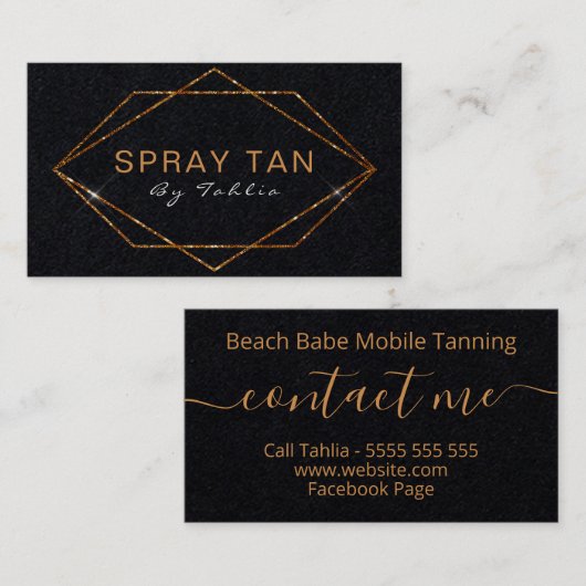Einfache Bronze-Glitzer-Black-Mobile Spray Tan Visitenkarte (Vorne/Hinten)