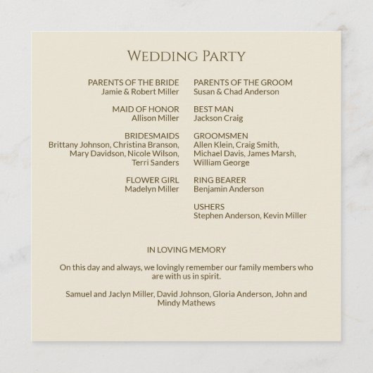 Einfache Bronze- und Gold-Monogramm-Hochzeitsfeier Programm (Rückseite)