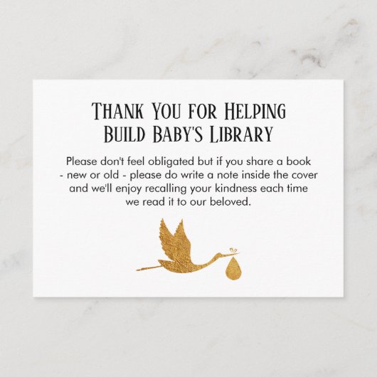 Einfache Buchanfrage mit Gold Storch Insert Cards (Rückseite)
