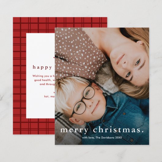 Einfache Budget-Weihnachtskarte mit Foto und Typog (Vorne/Hinten)