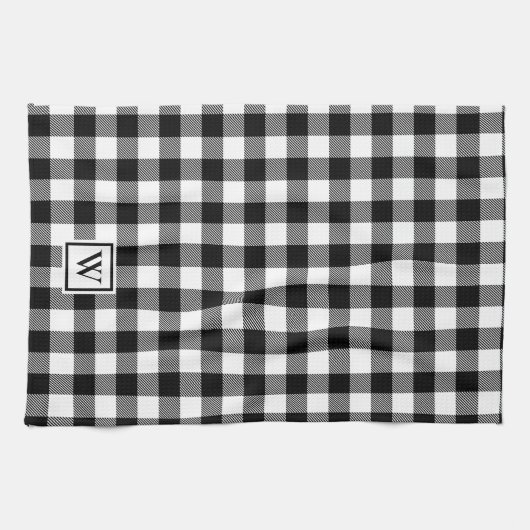 Einfache Buffalo Kariert Monogram Schwarz-weiß Geschirrtuch (Horizontal)