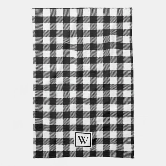 Einfache Buffalo Kariert Monogram Schwarz-weiß Geschirrtuch (Vertikal)