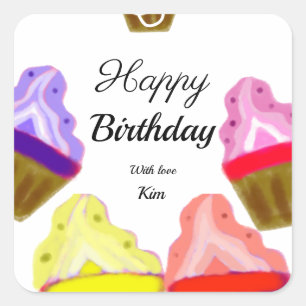 einfache bunte Cupcakes Torte Alles Gute zum Gebur Quadratischer Aufkleber