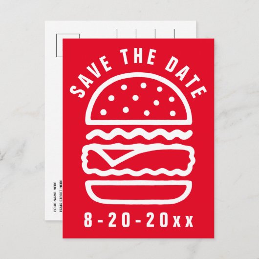 Einfache Burger Save the Date Postkarte (Vorne/Hinten)