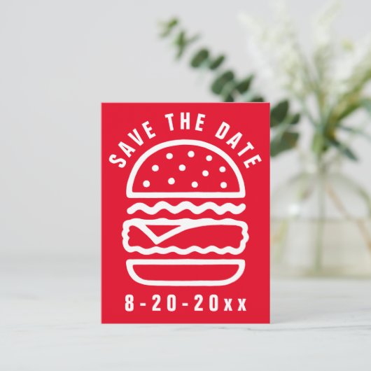 Einfache Burger Save the Date Postkarte (Stehend Vorderseite)