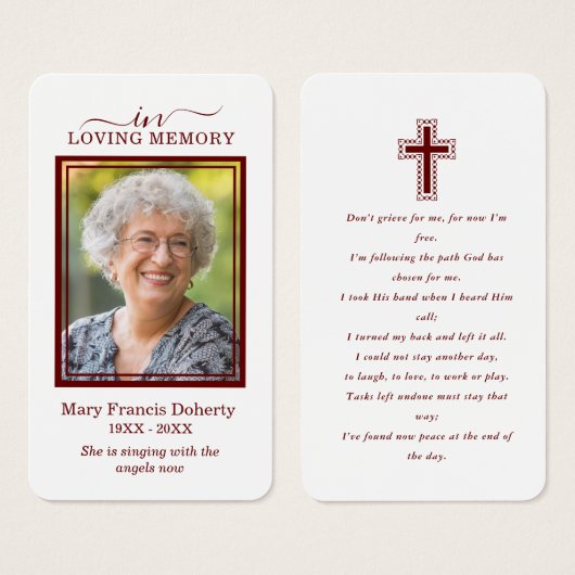 Einfache Burgund Foto Beileid Beerdigung Gebetskar (Vorne & Hinten)