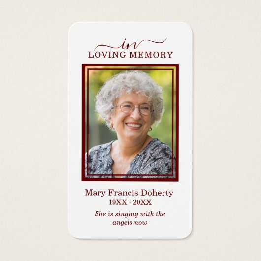 Einfache Burgund Foto Beileid Beerdigung Gebetskar (Vorderseite)