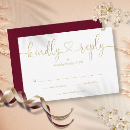 Einfache Burgund und Gold Script Herzlichen freund RSVP Karte