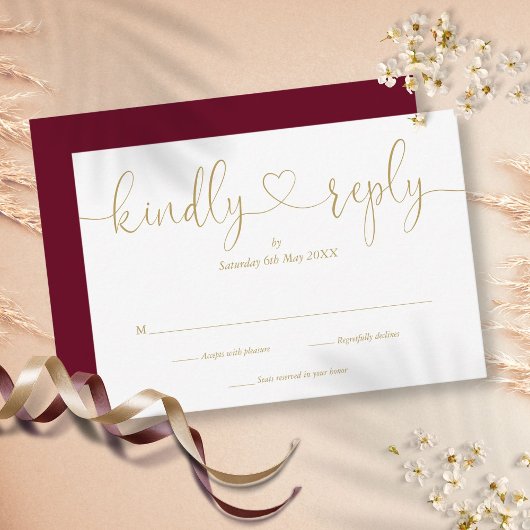 Einfache Burgund und Gold Script Herzlichen freund RSVP Karte