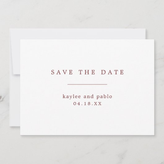 Einfache Burgund und Minimalistische Hochzeit Save The Date (Vorderseite)