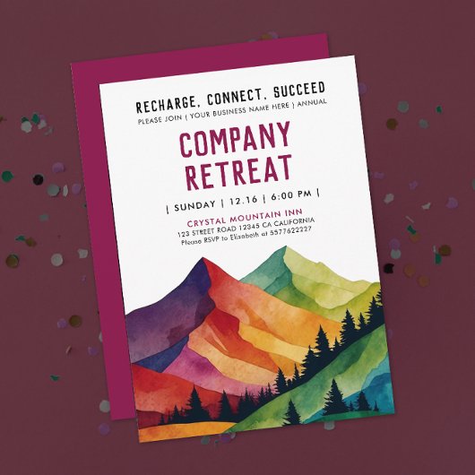 Einfache Burgunder Bergrückenwald Wasserfarbe Einladung