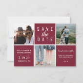 Einfache burgundische 3-Foto-Collage Save The Date (Vorderseite)
