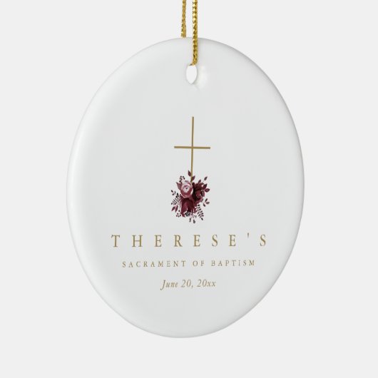 Einfache burgundy florale Cross katholische Taufe Keramik Ornament (Rechts)