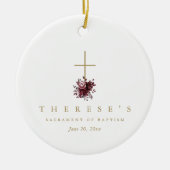 Einfache burgundy florale Cross katholische Taufe Keramik Ornament (Vorne)