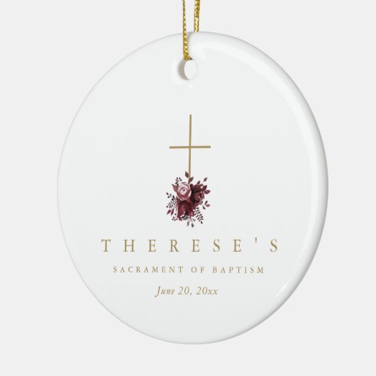 Einfache burgundy florale Cross katholische Taufe Keramik Ornament (Links)
