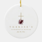 Einfache burgundy florale Cross katholische Taufe Keramik Ornament (Hinten)