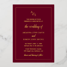 Einfache Burgundy Monogram Formal Elegante Hochzei