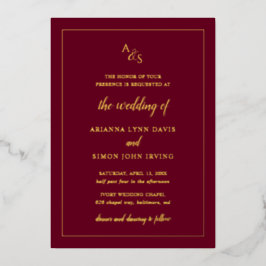 Einfache Burgundy Monogram Formal Elegante Hochzei Folieneinladung