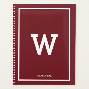 Einfache Burgundy Red Initial Monogram Monthly Planer