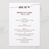 Einfache Burgundy Wedding Menu Cards auf Ecru Papi Menükarte (Vorderseite)