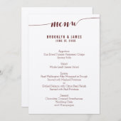 Einfache Burgundy Wedding Menu Cards auf Ecru Papi Menükarte (Vorne/Hinten)