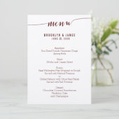 Einfache Burgundy Wedding Menu Cards auf Ecru Papi Menükarte (Stehend Vorderseite)