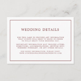 Einfache Burgundy White Minimalistisch Wedding Det Begleitkarte