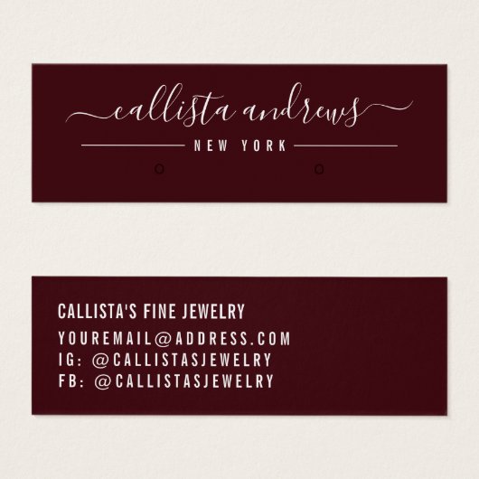 Einfache Burgundy White Script Earring Display Car (Vorne & Hinten)