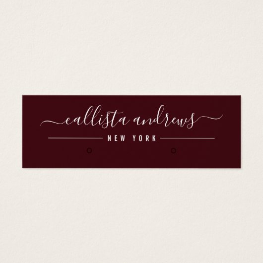 Einfache Burgundy White Script Earring Display Car (Vorderseite)