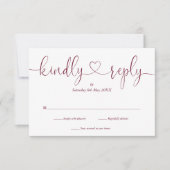 Einfache Burgundy White Script Herzlich Willkommen RSVP Karte (Vorderseite)