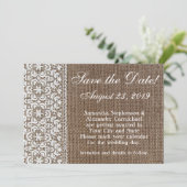 Einfache Burlap- und Lace-Save the Date Save The Date (Stehend Vorderseite)