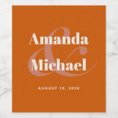 Einfache Burnt Orange Moderne Minimalistische Hoch Weinetikett (Einzelnes Label)