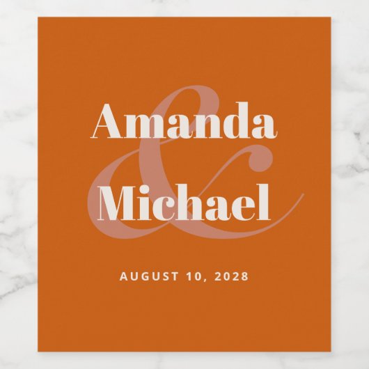 Einfache Burnt Orange Moderne Minimalistische Hoch Weinetikett (Einzelnes Label)