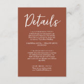 Einfache Burnt Orange Script Boho Wedding Details Begleitkarte (Vorderseite)