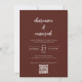 Einfache Burnt Orange Script Foto QR Code Hochzeit Einladung (Rückseite)